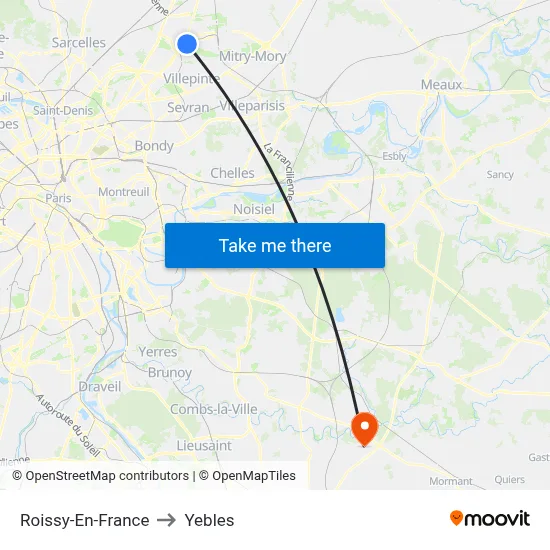 Roissy-En-France to Yebles map