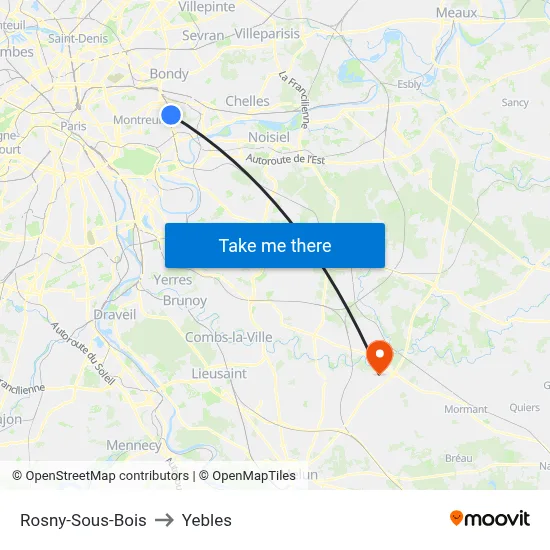 Rosny-Sous-Bois to Yebles map