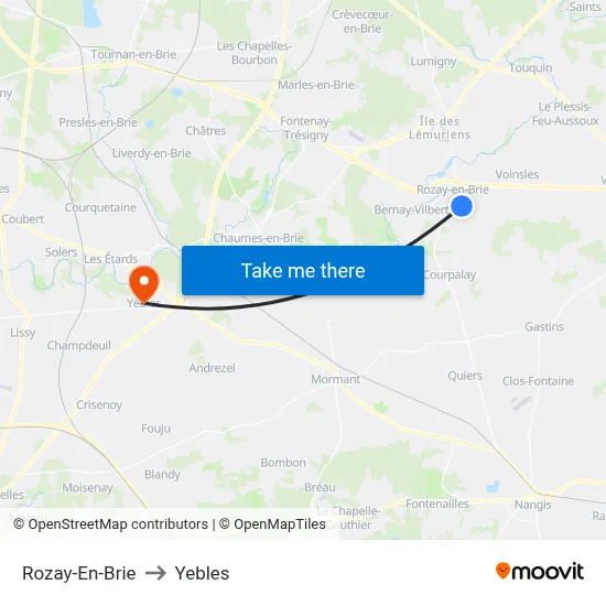 Rozay-En-Brie to Yebles map
