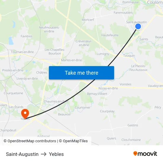 Saint-Augustin to Yebles map