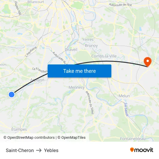 Saint-Cheron to Yebles map