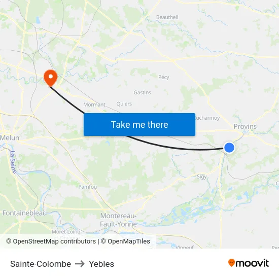 Sainte-Colombe to Yebles map