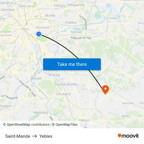 Saint-Mande to Yebles map