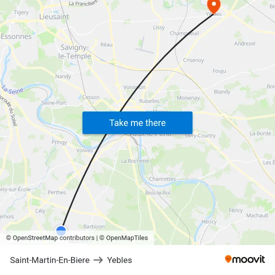 Saint-Martin-En-Biere to Yebles map