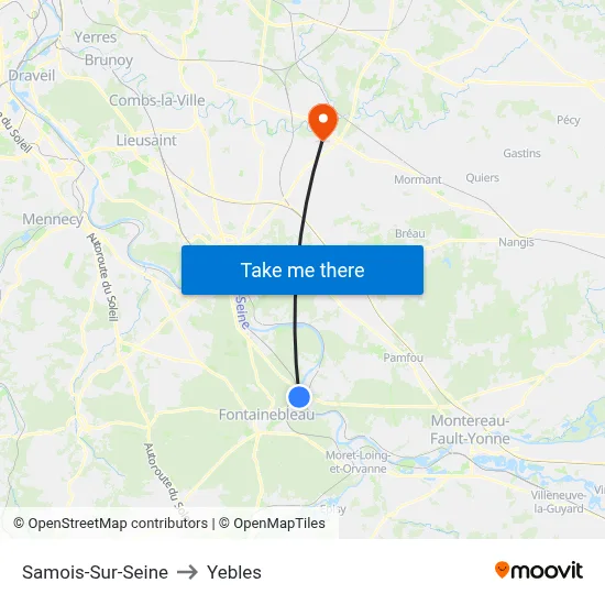Samois-Sur-Seine to Yebles map