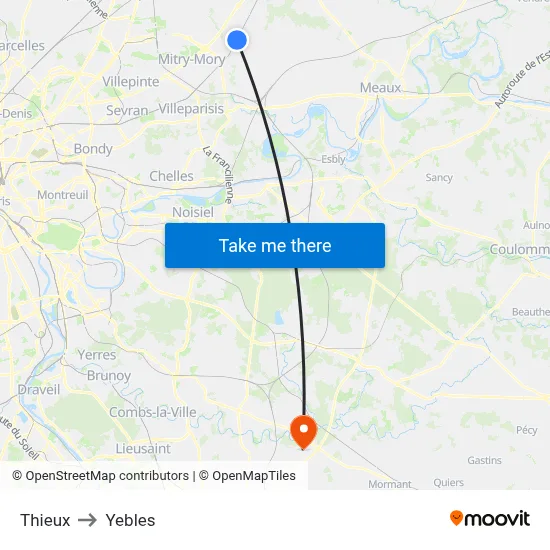 Thieux to Yebles map