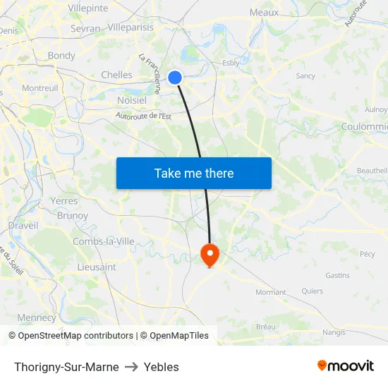 Thorigny-Sur-Marne to Yebles map