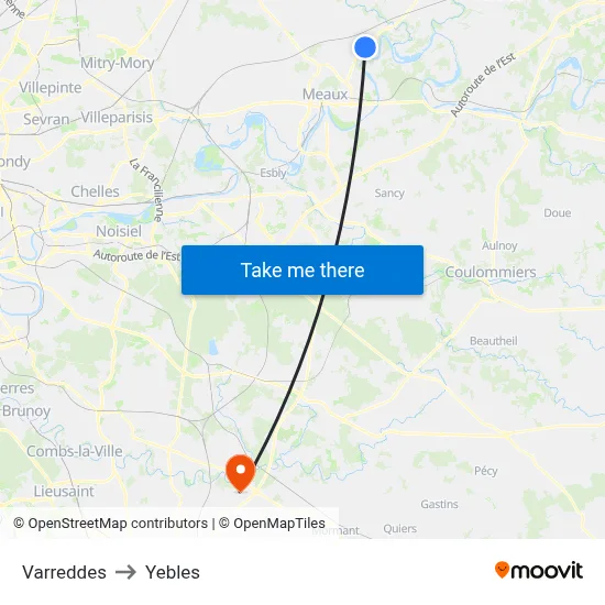Varreddes to Yebles map
