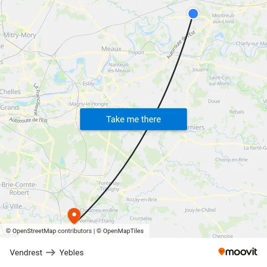 Vendrest to Yebles map