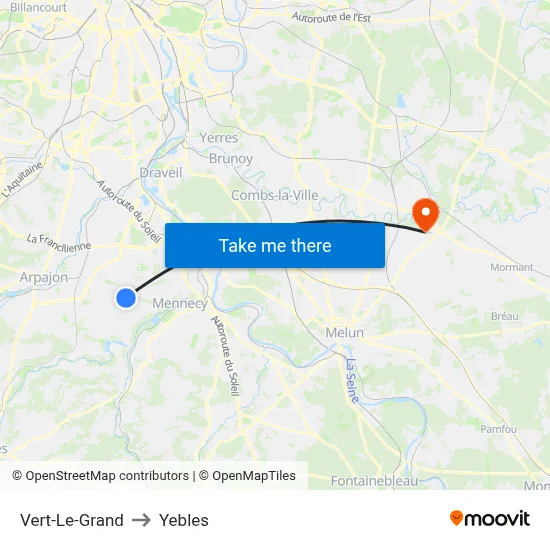 Vert-Le-Grand to Yebles map