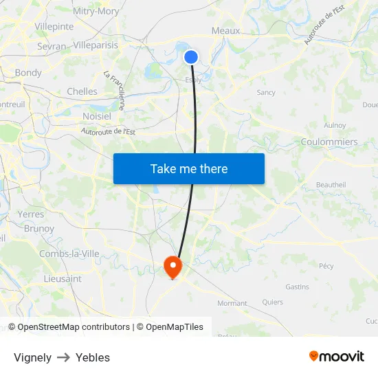 Vignely to Yebles map