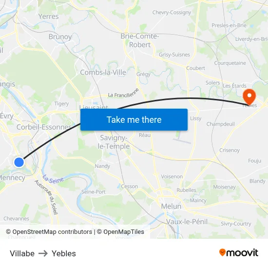 Villabe to Yebles map