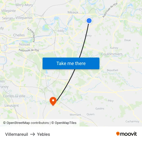 Villemareuil to Yebles map