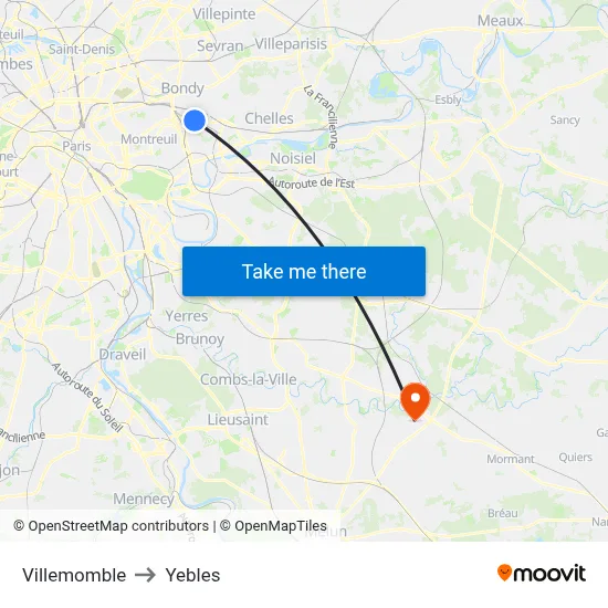 Villemomble to Yebles map