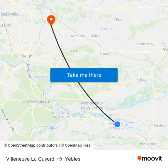 Villeneuve-La-Guyard to Yebles map