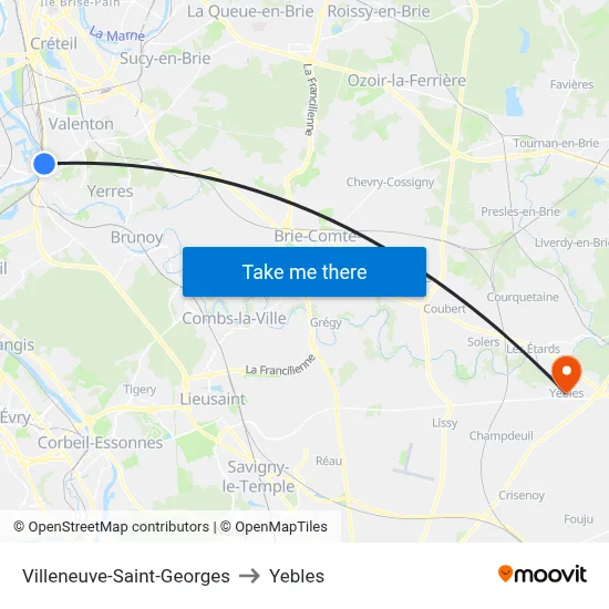 Villeneuve-Saint-Georges to Yebles map