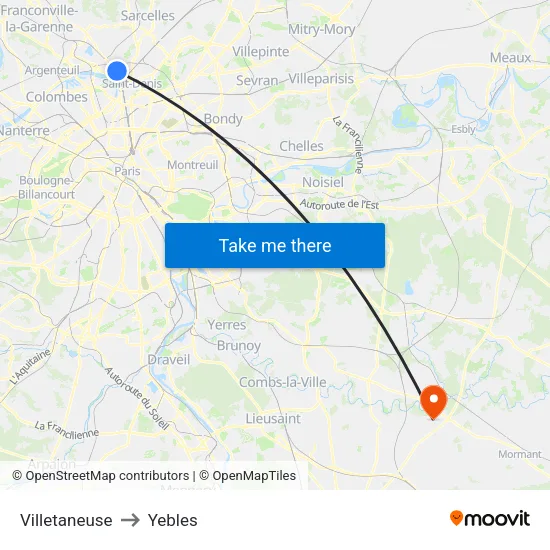 Villetaneuse to Yebles map