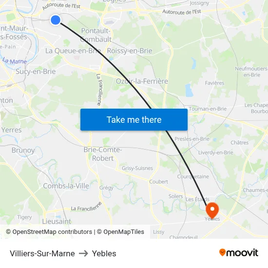 Villiers-Sur-Marne to Yebles map