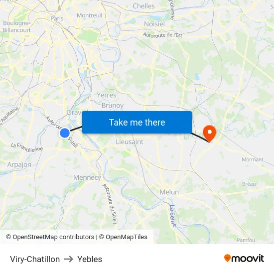 Viry-Chatillon to Yebles map