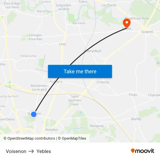 Voisenon to Yebles map