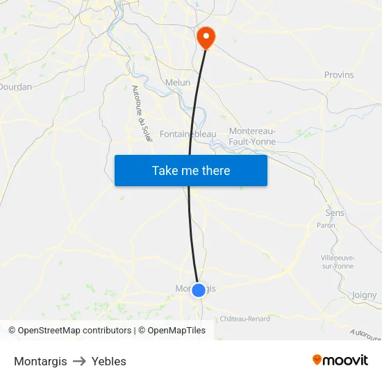 Montargis to Yebles map