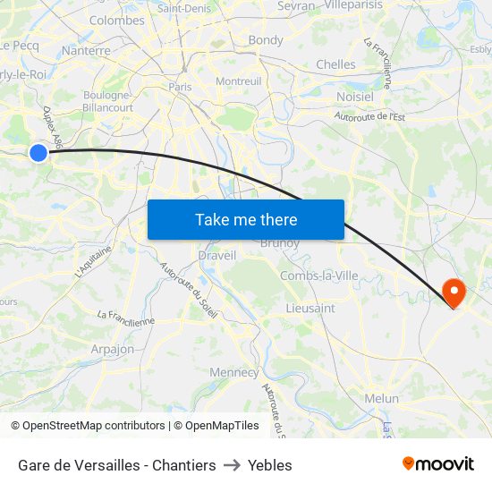 Gare de Versailles - Chantiers to Yebles map
