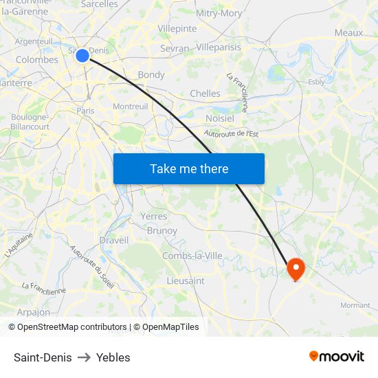 Saint-Denis to Yebles map