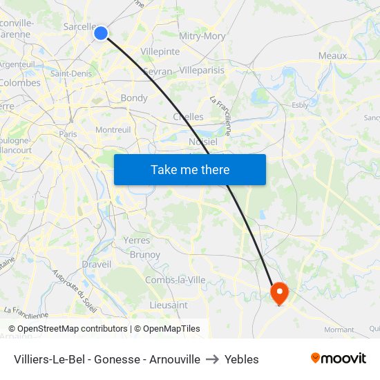 Villiers-Le-Bel - Gonesse - Arnouville to Yebles map