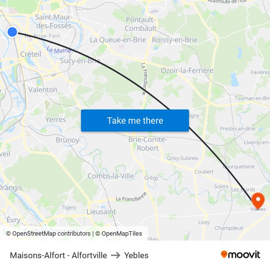 Maisons-Alfort - Alfortville to Yebles map