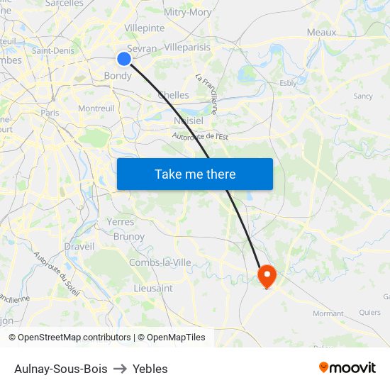 Aulnay-Sous-Bois to Yebles map