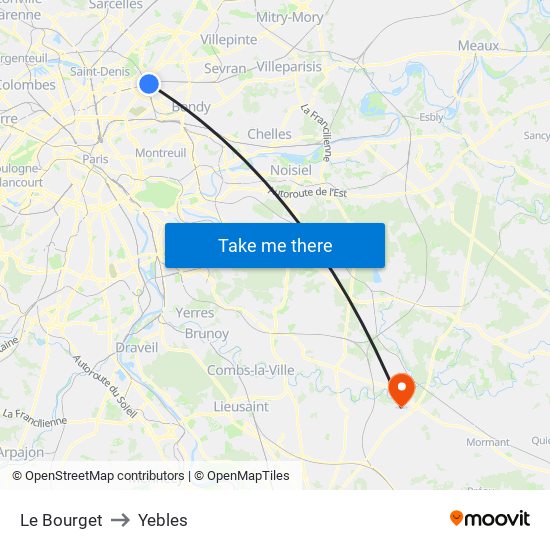 Le Bourget to Yebles map