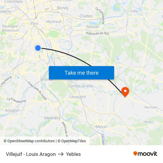 Villejuif - Louis Aragon to Yebles map