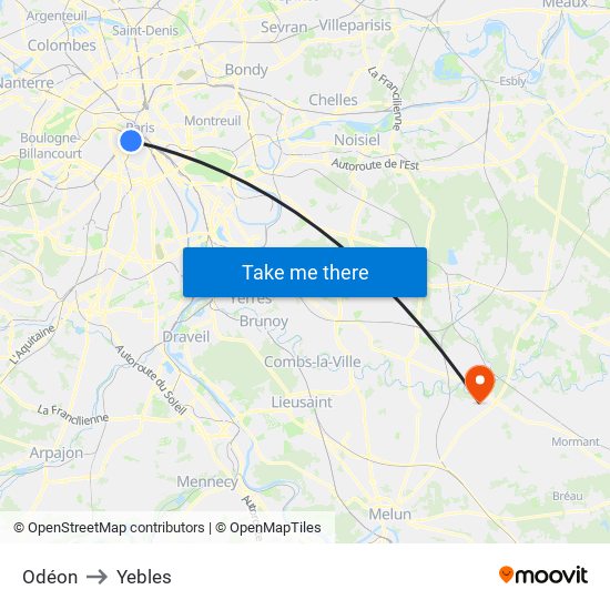 Odéon to Yebles map