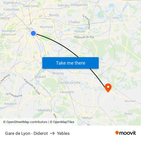 Gare de Lyon - Diderot to Yebles map