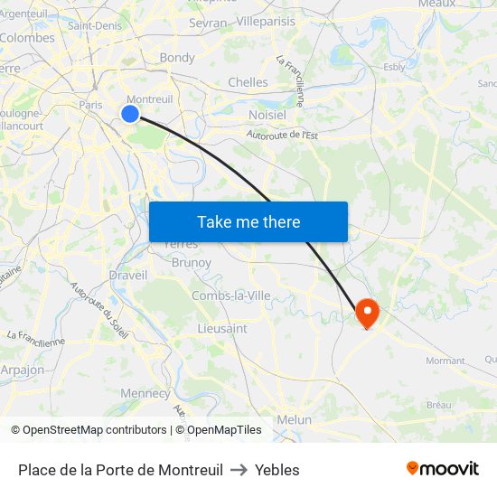 Place de la Porte de Montreuil to Yebles map