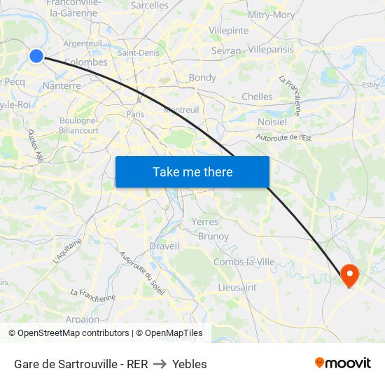 Gare de Sartrouville - RER to Yebles map