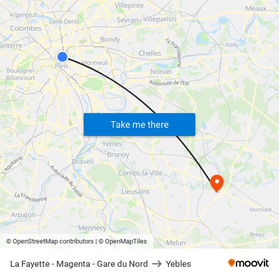 La Fayette - Magenta - Gare du Nord to Yebles map