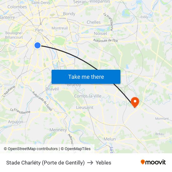 Stade Charléty (Porte de Gentilly) to Yebles map