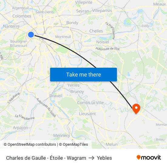 Charles de Gaulle - Étoile - Wagram to Yebles map