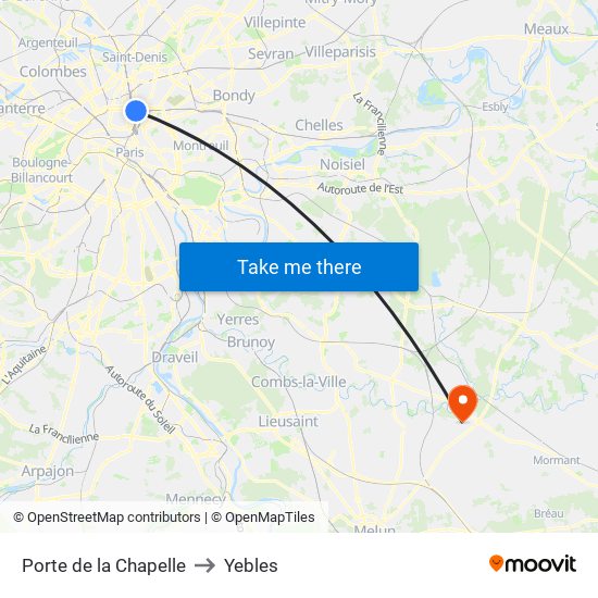 Porte de la Chapelle to Yebles map