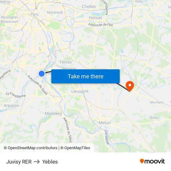 Juvisy RER to Yebles map