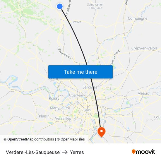 Verderel-Lès-Sauqueuse to Yerres map
