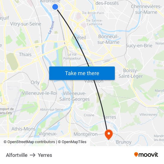 Alfortville to Yerres map