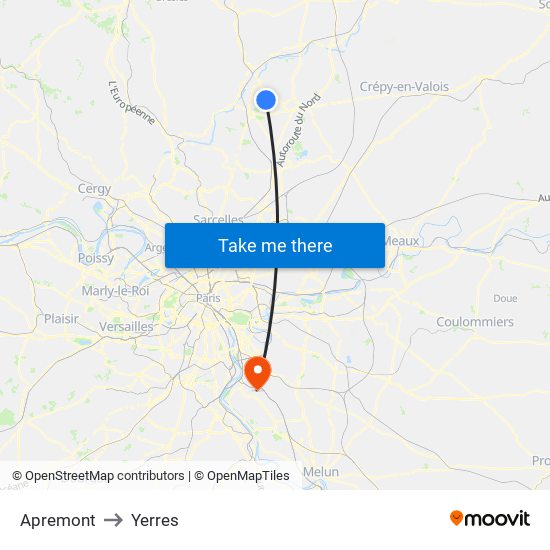Apremont to Yerres map