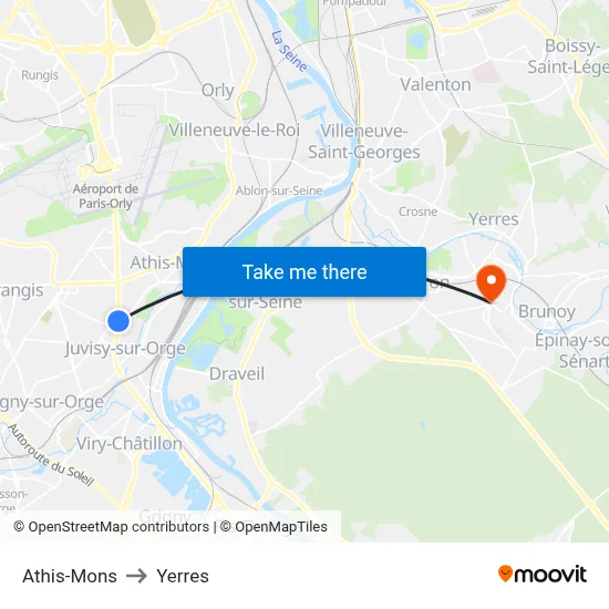 Athis-Mons to Yerres map