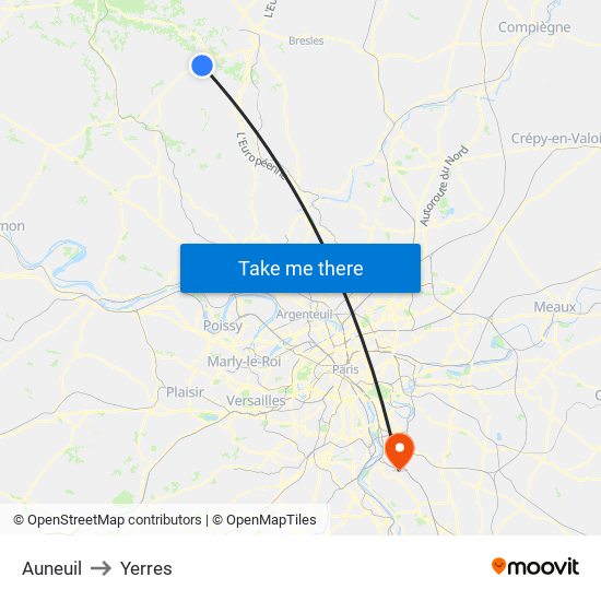 Auneuil to Yerres map