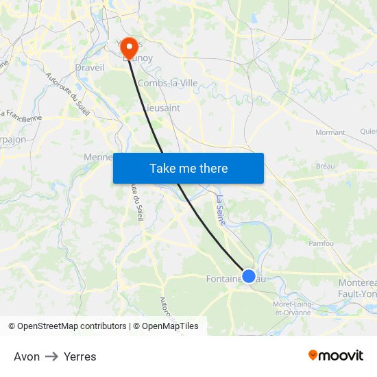 Avon to Yerres map
