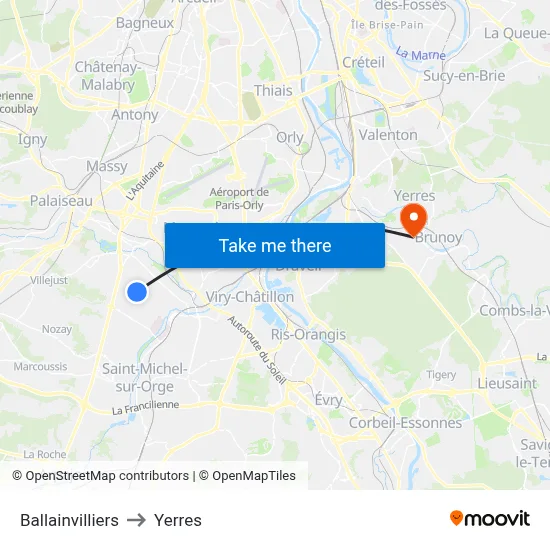 Ballainvilliers to Yerres map