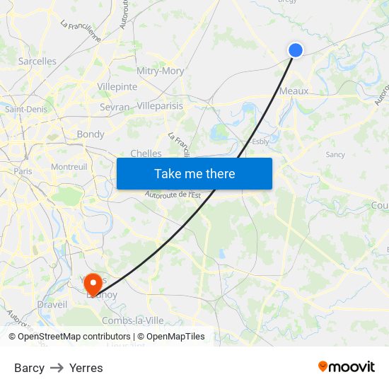 Barcy to Yerres map