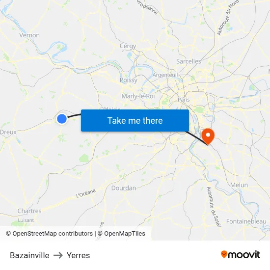 Bazainville to Yerres map